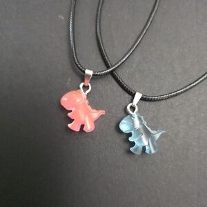 Pink and Blue Dinosaur Charm Jewelry Necklace